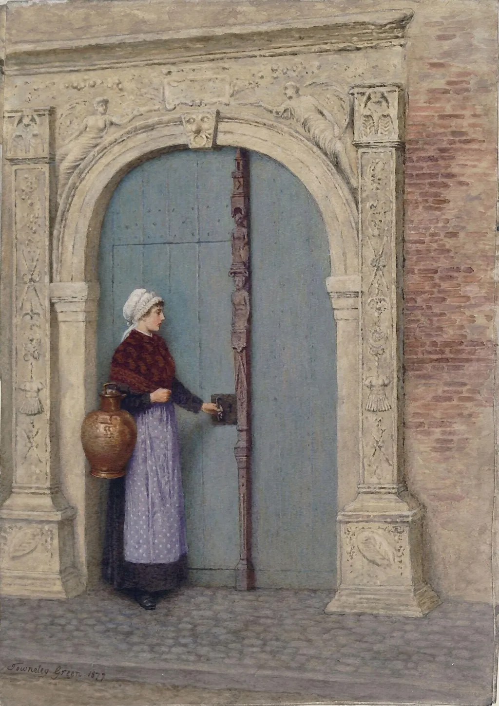 An old door at Antwerp, by Henry Towneley Green, watercolor, 1877
