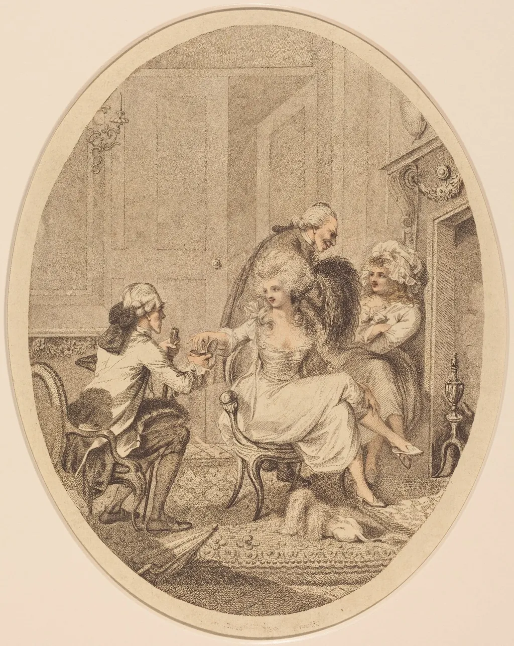 The French Fireside, by Peltro William Tomkins, ink, 1800