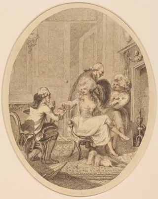 The French Fireside, by Peltro William Tomkins, ink, 1800