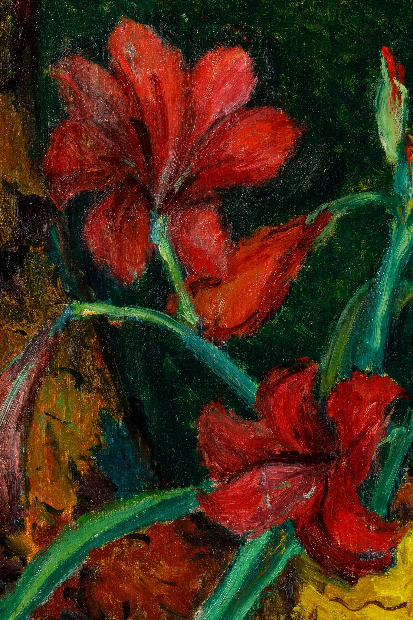 Crini roșii pe fond verde, detail