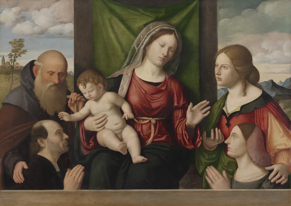 Virgin and Child with Saints and Donors, by Giovanni Battista Cima da Conegliano, oil, 1515