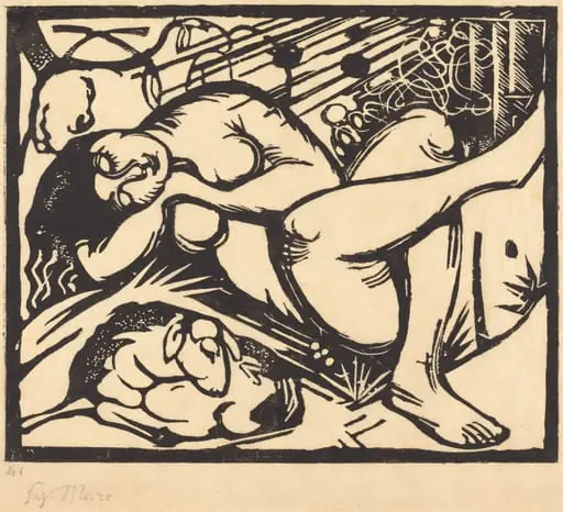 Sleeping Shepherdess (Schlafende Hirtin), by Franz Marc, ink, 1912