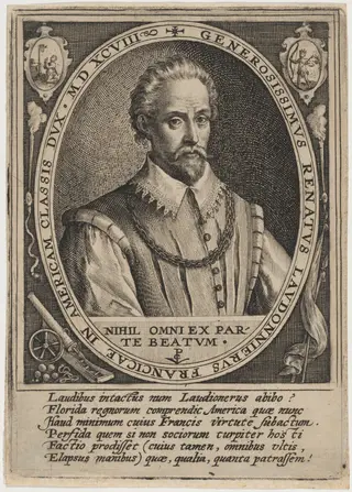 Rene de Laudonniere, by Crispijn van de Passe I, ink, 1598