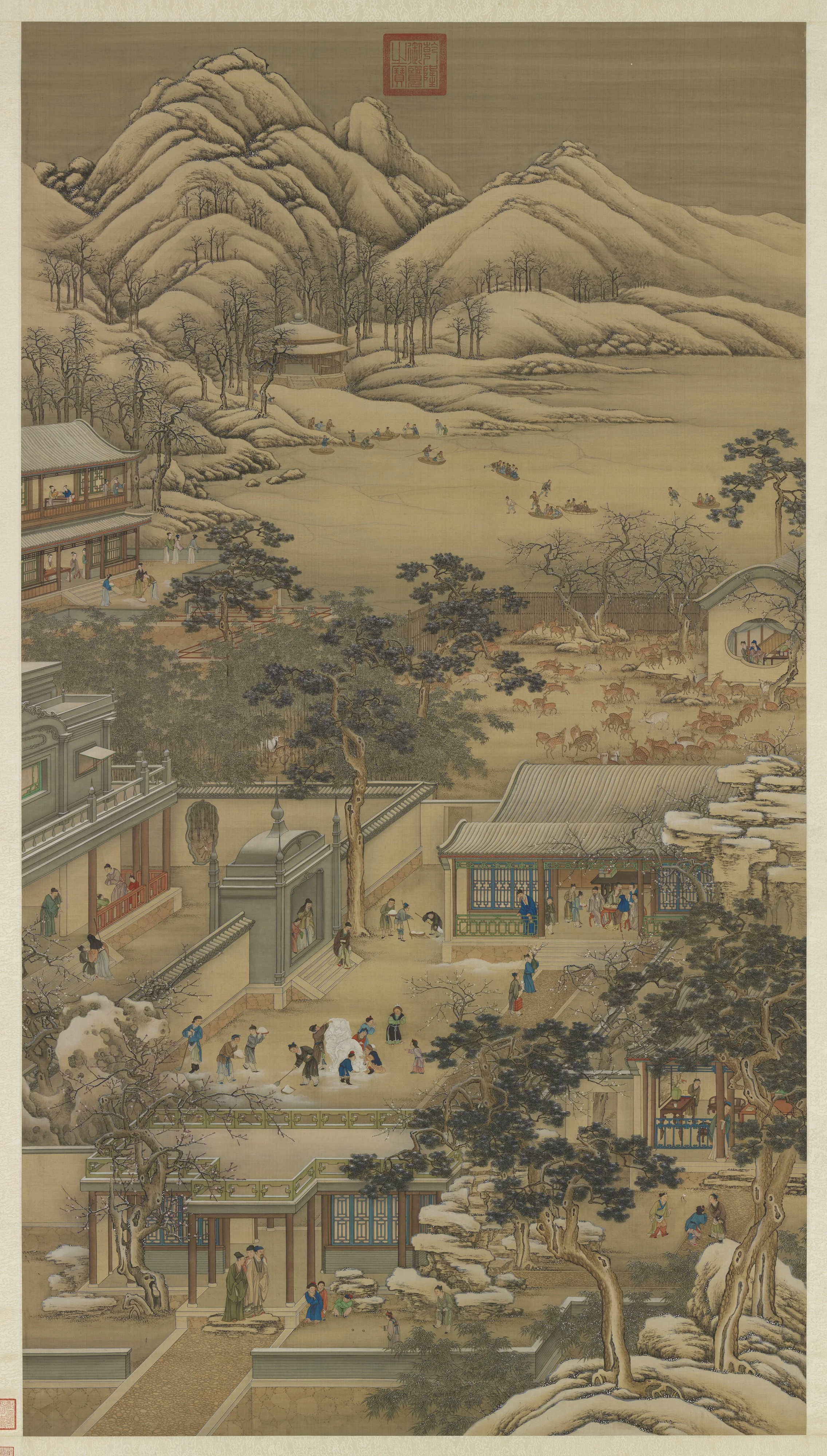 清畫院畫十二月月令圖十二月 軸, detail