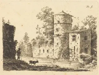 Ancient Tower with a Water Mill, by Jean-Jacques de Boissieu, ink, 1759