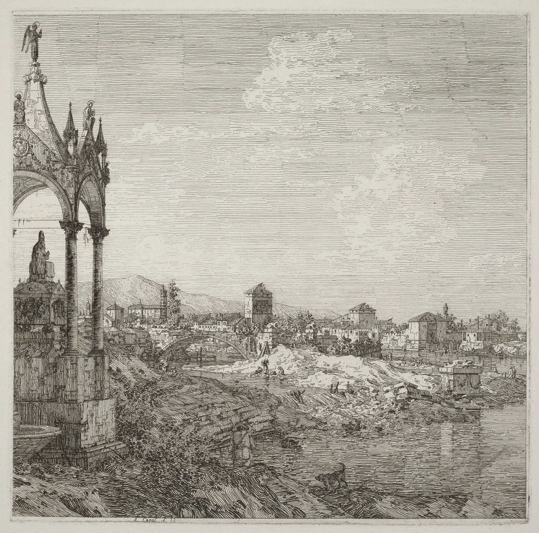 View of a Town with a Bishop's Tomb, detail