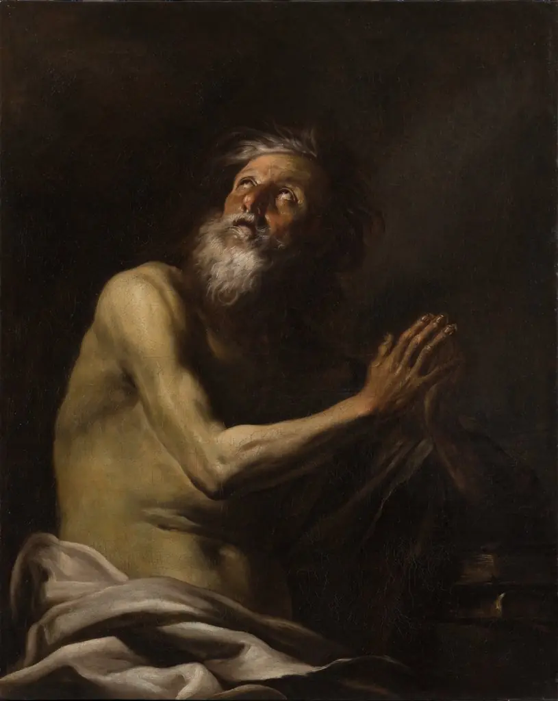 Hermit Saint (Paul the Hermit?), by Giacinto Brandi, oil, 1675
