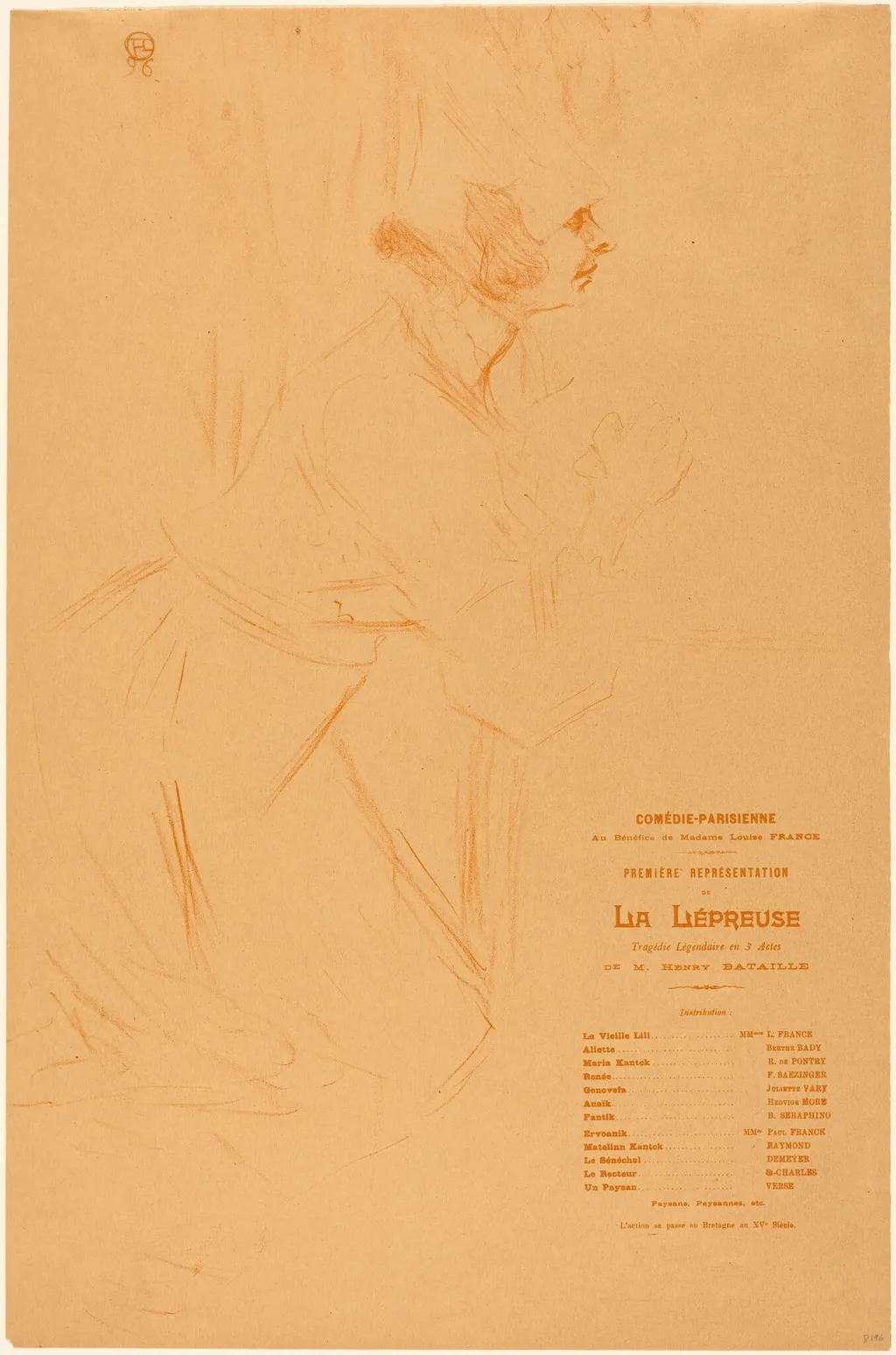 Program for "La lepreuse"  (Programme pour "La lépreuse"), by Henri de Toulouse-Lautrec, ink, 1896