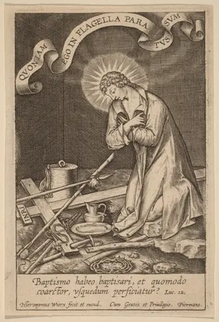 Baptismo habeo baptisari ..., by Hieronymus Wierix, ink, 1586