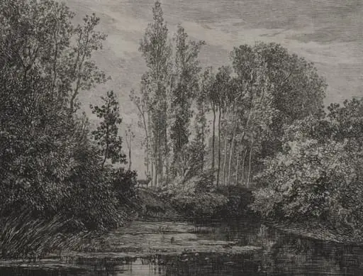 Stags at the water's edge, by Charles François Daubigny, 1850