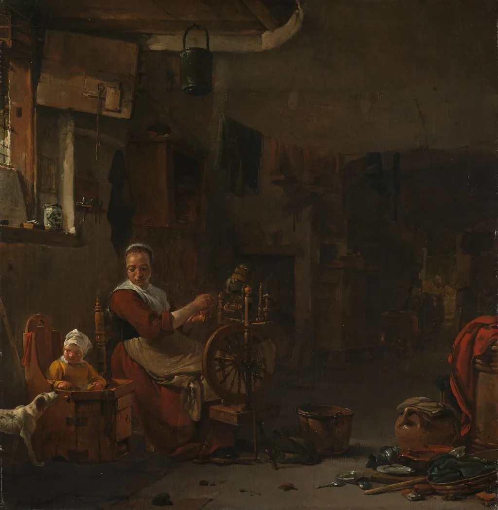 Peasant Woman Spinning, by Thomas Wijck, unspecified, 1660