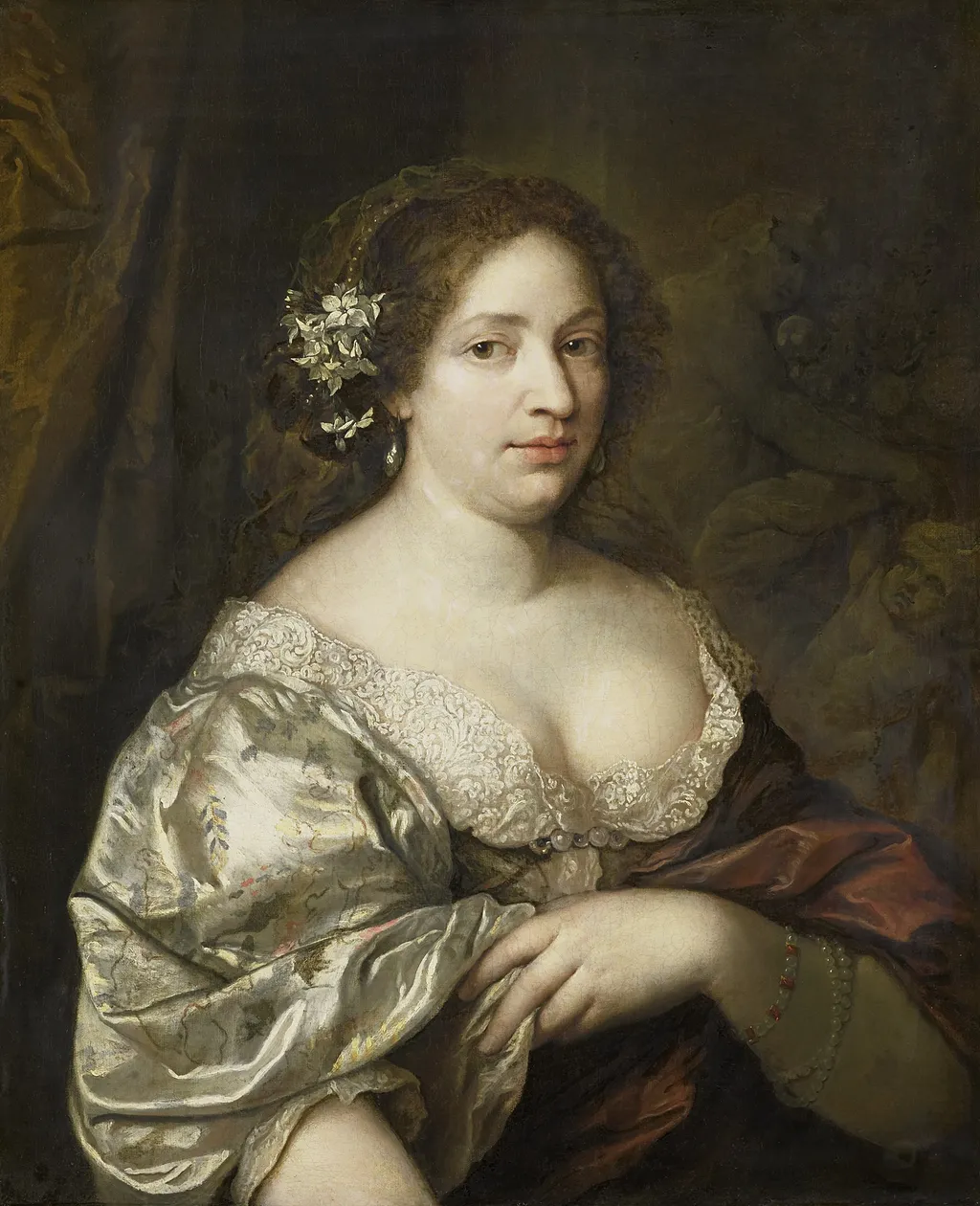 Portrait of Margaretha Godin (d. 1694), wife of the artist, by Caspar Netscher, oil