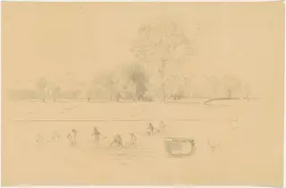 Harvesting, New England, by Aaron Draper Shattuck, graphite, 1866