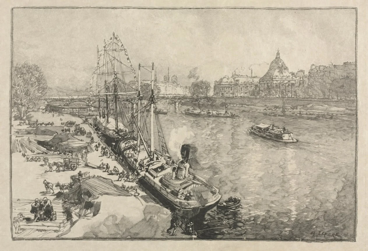 [Large Steamer Ship at Dock, Paris], detail