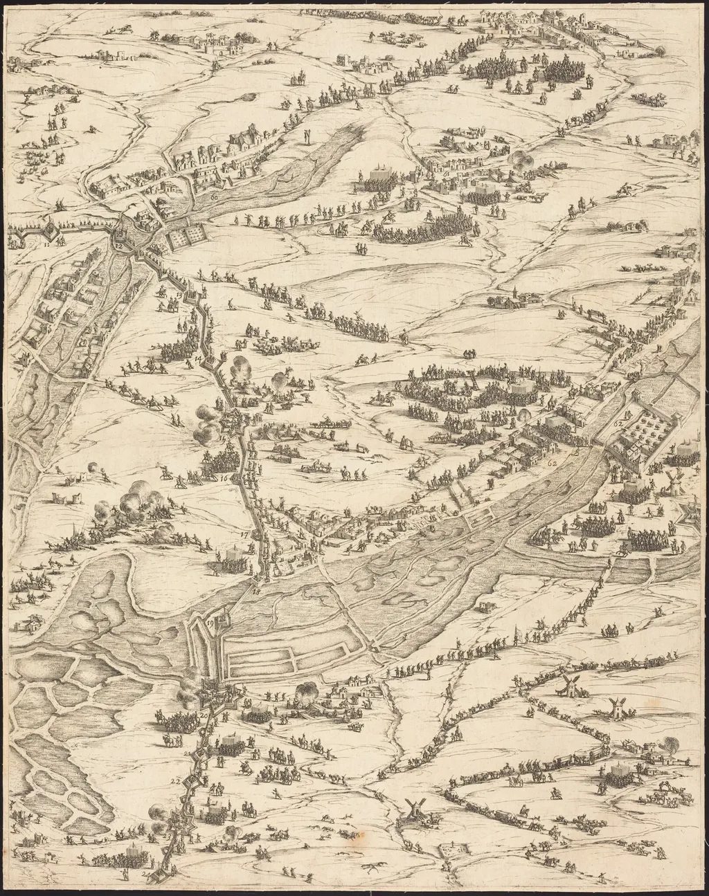 The Siege of La Rochelle [plate 7 of 16;  set comprises 1952.8.97-112], by Jacques Callot, ink, 1630
