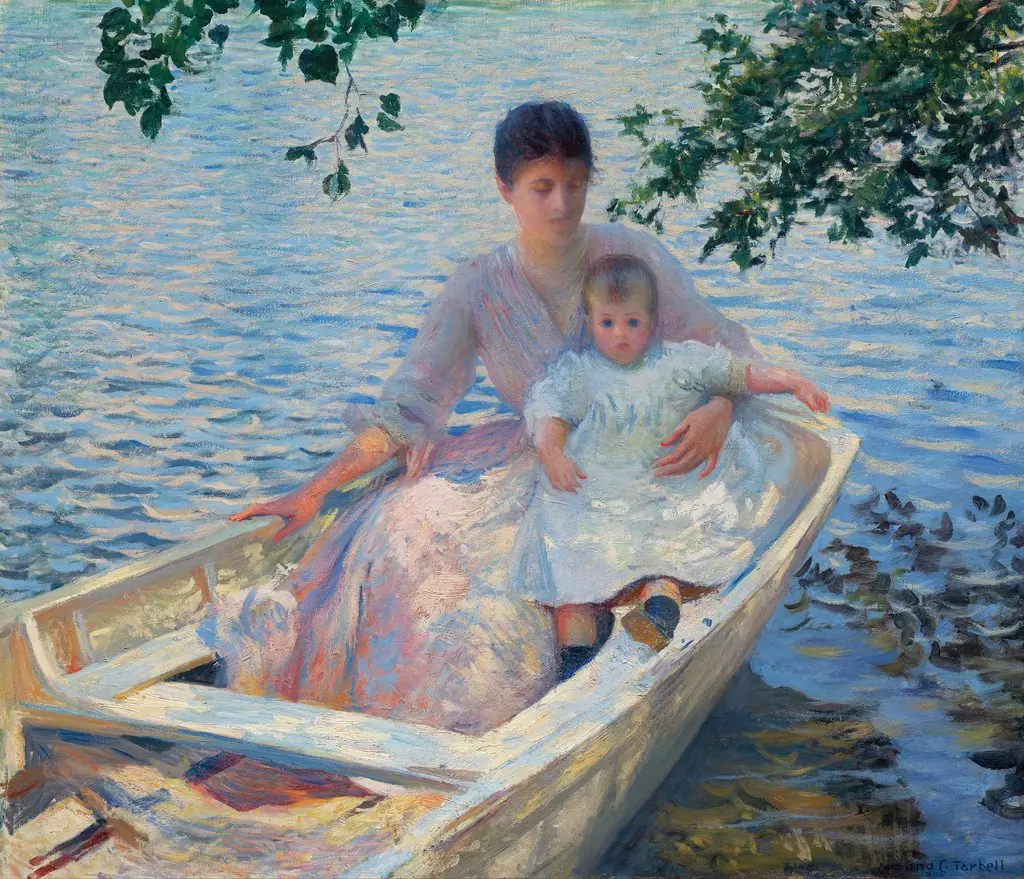 Mother and Child in a Boat, by Edmund Charles Tarbell, oil, 1896