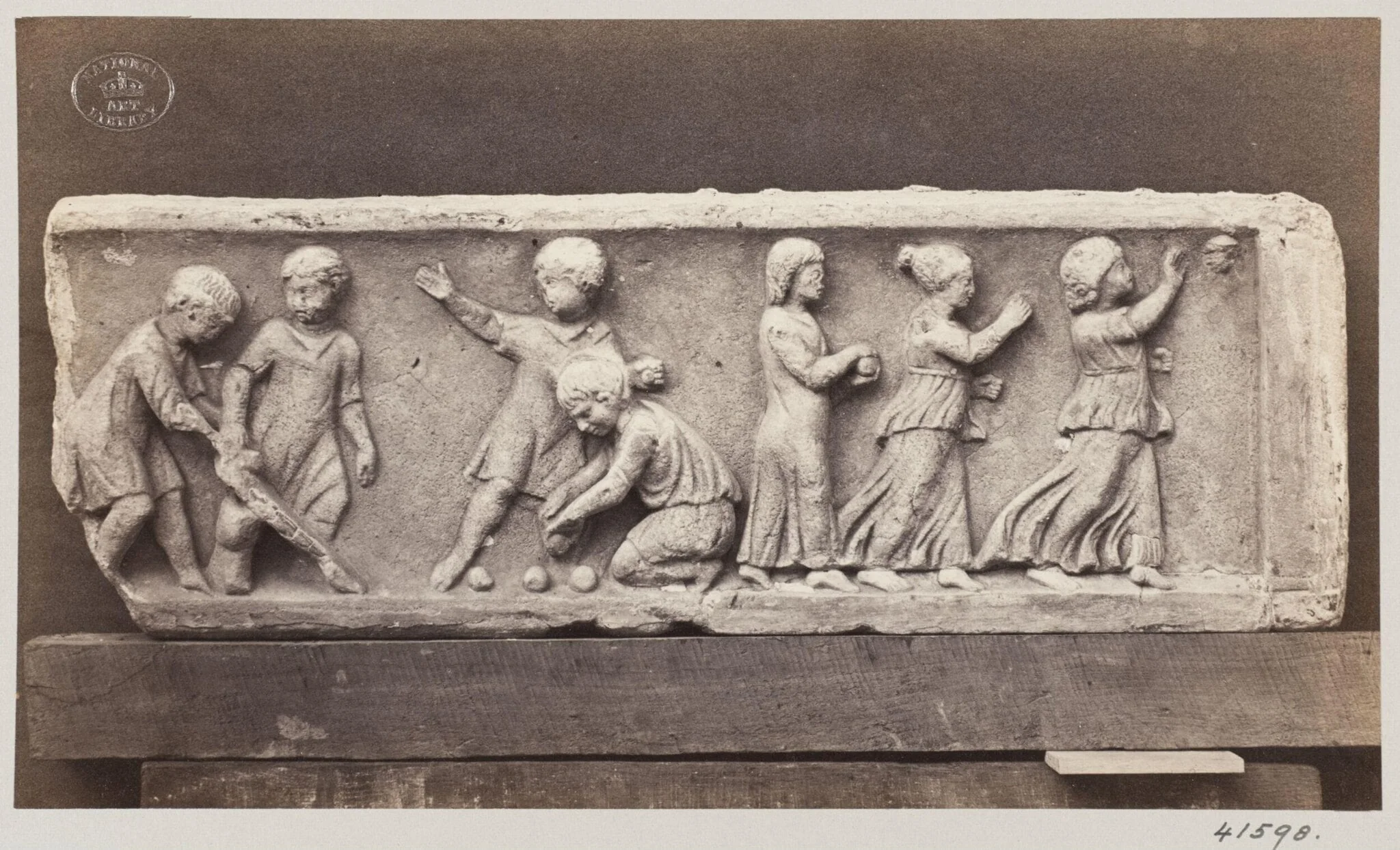 Marble bas-relief of Children playing, detail