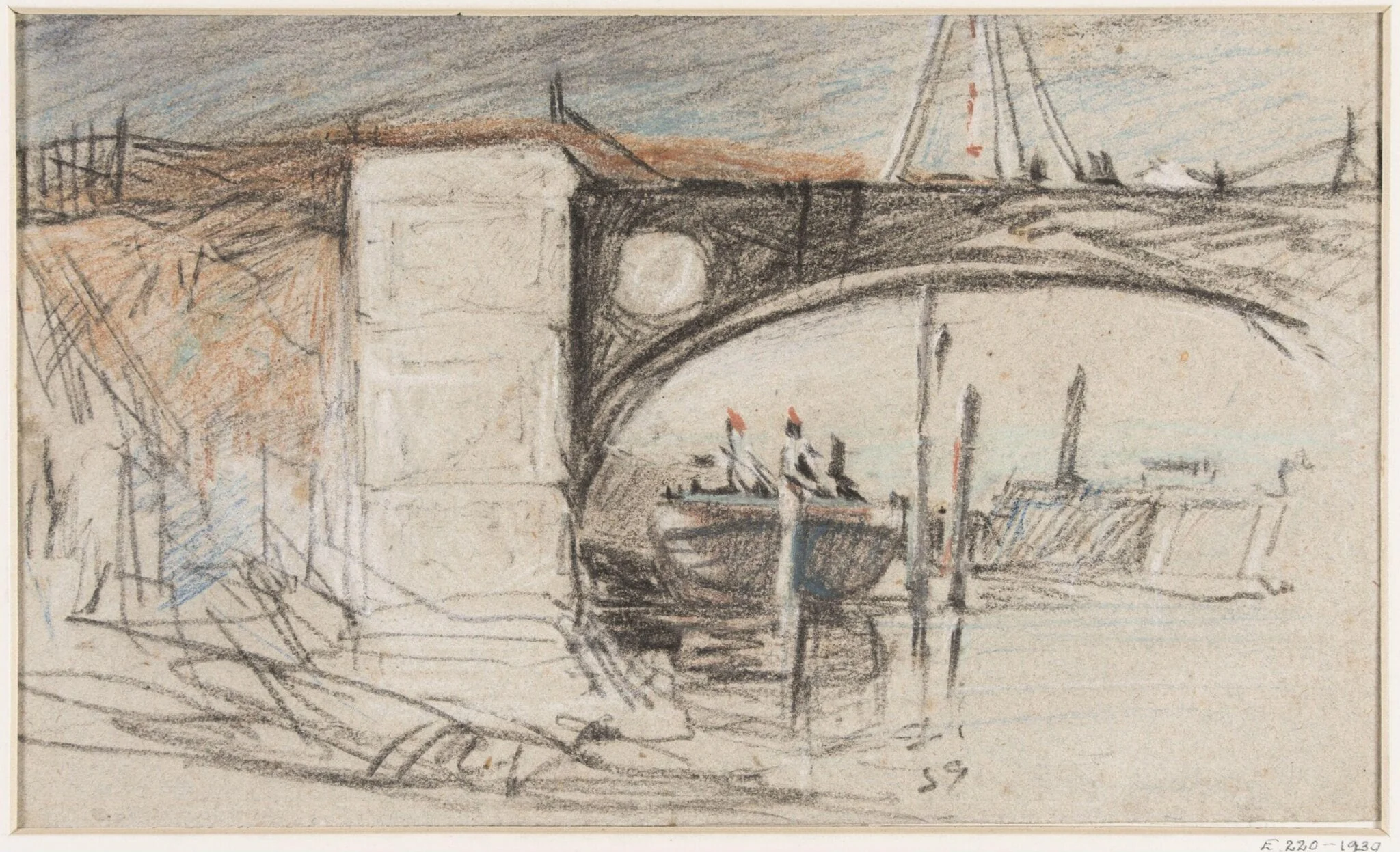 View of a bridge and shipping, detail