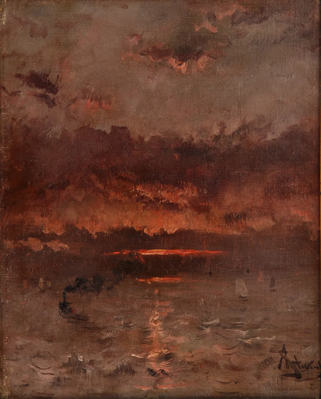 Puesta de sol (Marina), by Alfred Stevens, oil, 1873