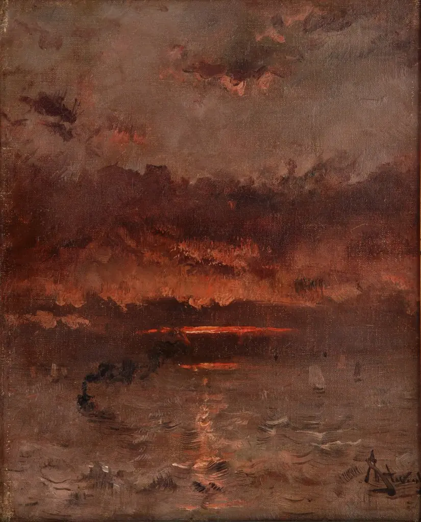 Puesta de sol (Marina), by Alfred Stevens, oil, 1873