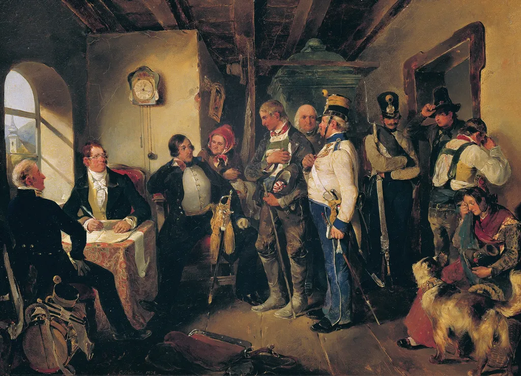 The Recruitment, by Carl Schindler, oil, 1838