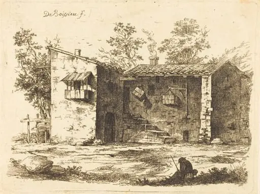 Two Houses with Tile Roofs, by Jean-Jacques de Boissieu, ink, 1759