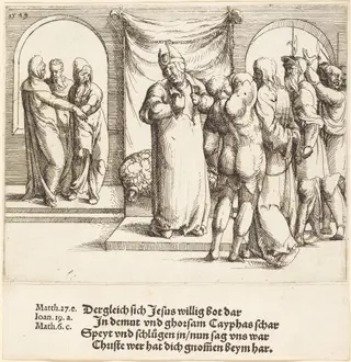 Christ is Mocked, and Caiaphas Rends His Garments, by Augustin Hirschvogel, ink, 1549