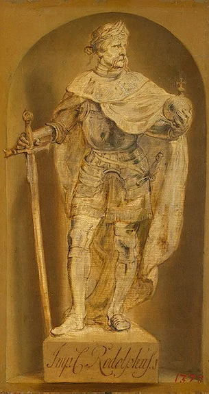 Statue of Rudolf II in a niche, detail