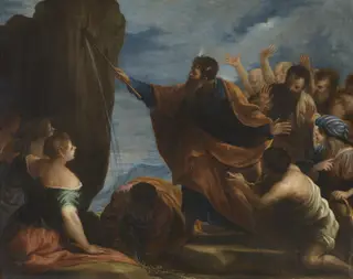 Moisés y el agua de la roca, by Juan Antonio de Frías y Escalante, oil, 1668