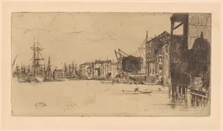Free Trade Wharf, by James McNeill Whistler, ink, 1877
