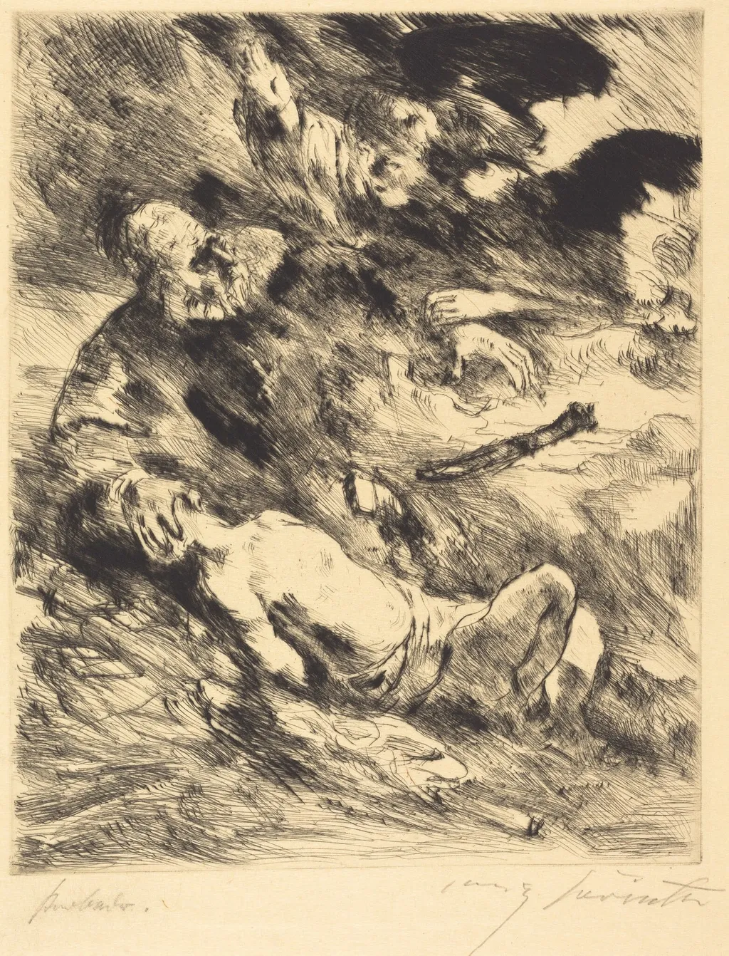 Die Opferung Isaacs (The Sacrifice of Isaac), by Lovis Corinth, ink, 1920