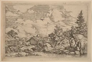 Three Goats at the River, by Allart van Everdingen, ink, 1650