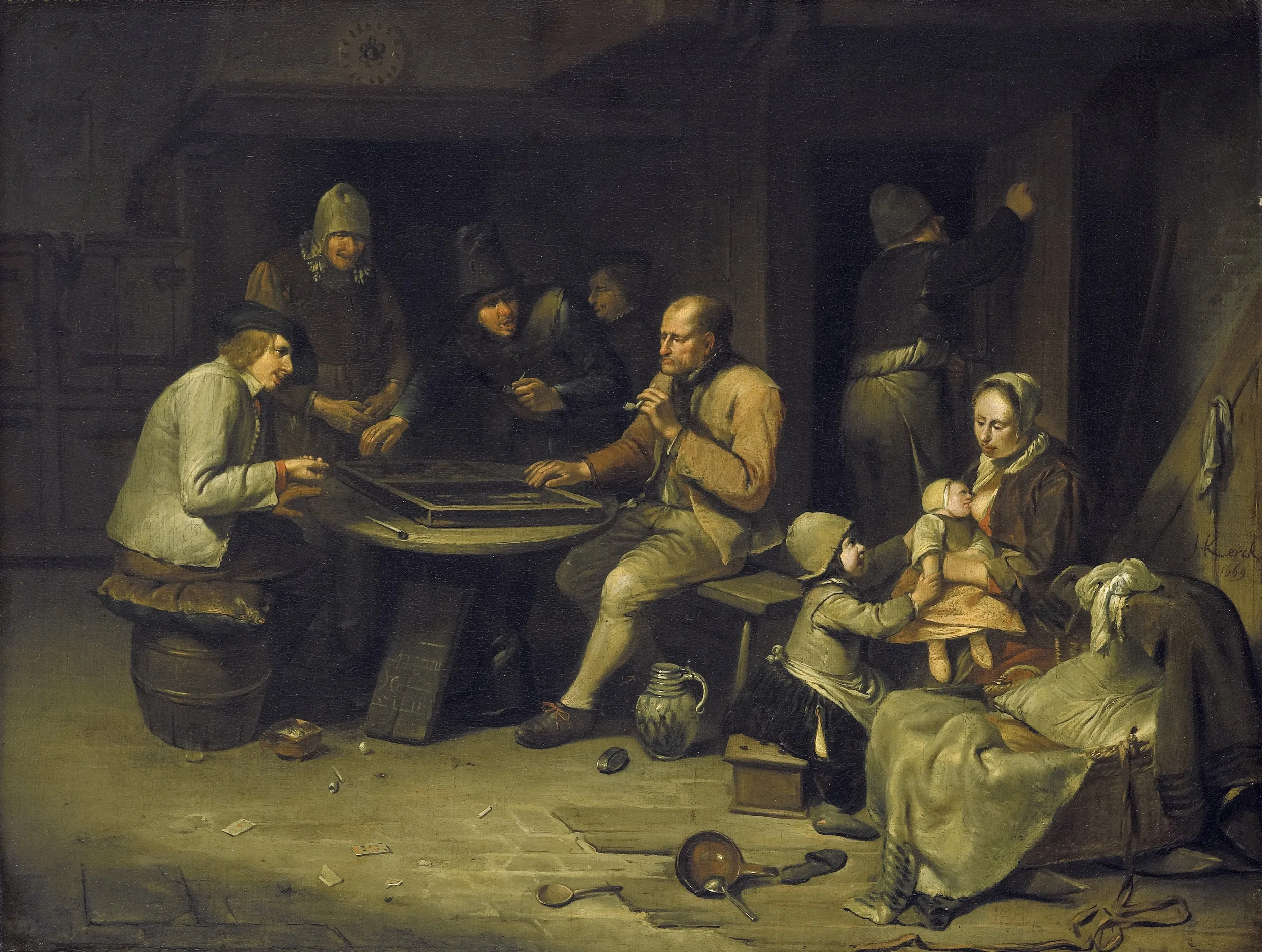 An inn with backgammon players, detail