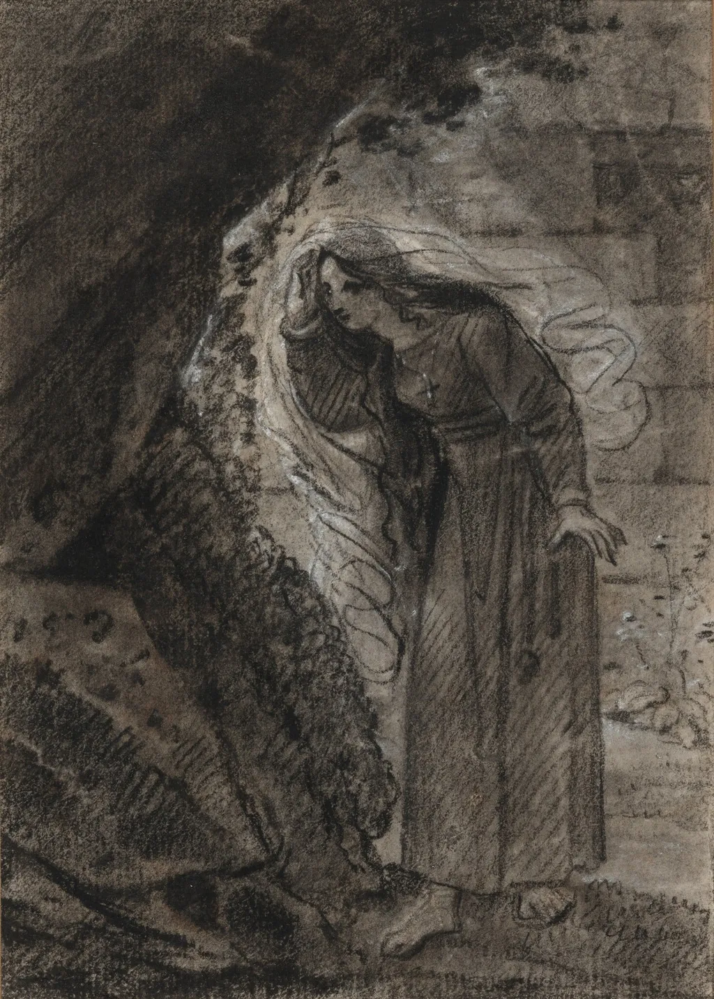Agnès Entering a Grotto, by Anne-Louis Girodet, charcoal, 1795