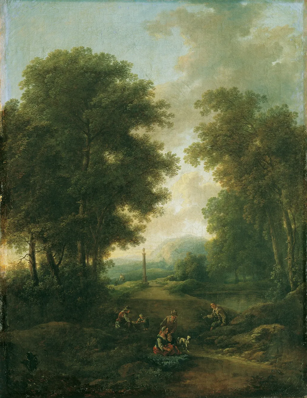 Waldlandschaft mit Bildstock, by Christian Hilfgott Brand, oil, 1750