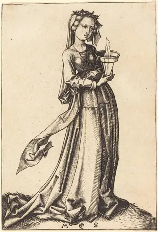Fourth Wise Virgin, by Martin Schongauer, ink, 1490