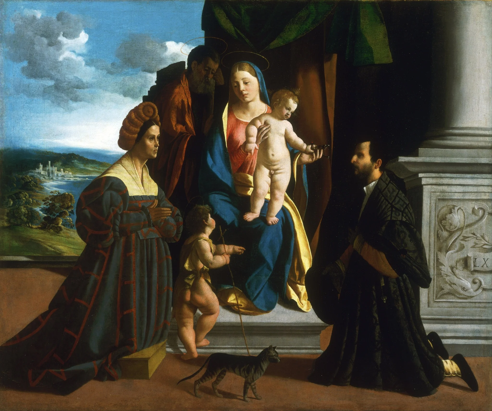 The Holy Family, with the Young Saint John the Baptist, a Cat, and Two Donors, detail