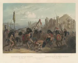 Bison-Dance of the Mandan Indians, by Alex Manceau, ink, 1842
