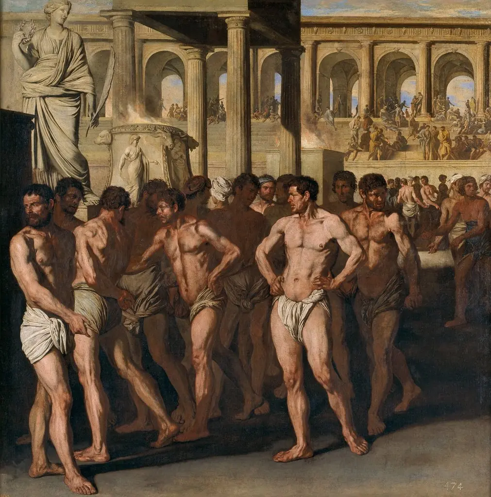 Roman Athletes, by Aniello Falcone, oil, 1640