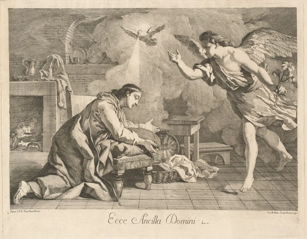 The Annunciation, by Jean-Baptiste Hutin, ink, 1750