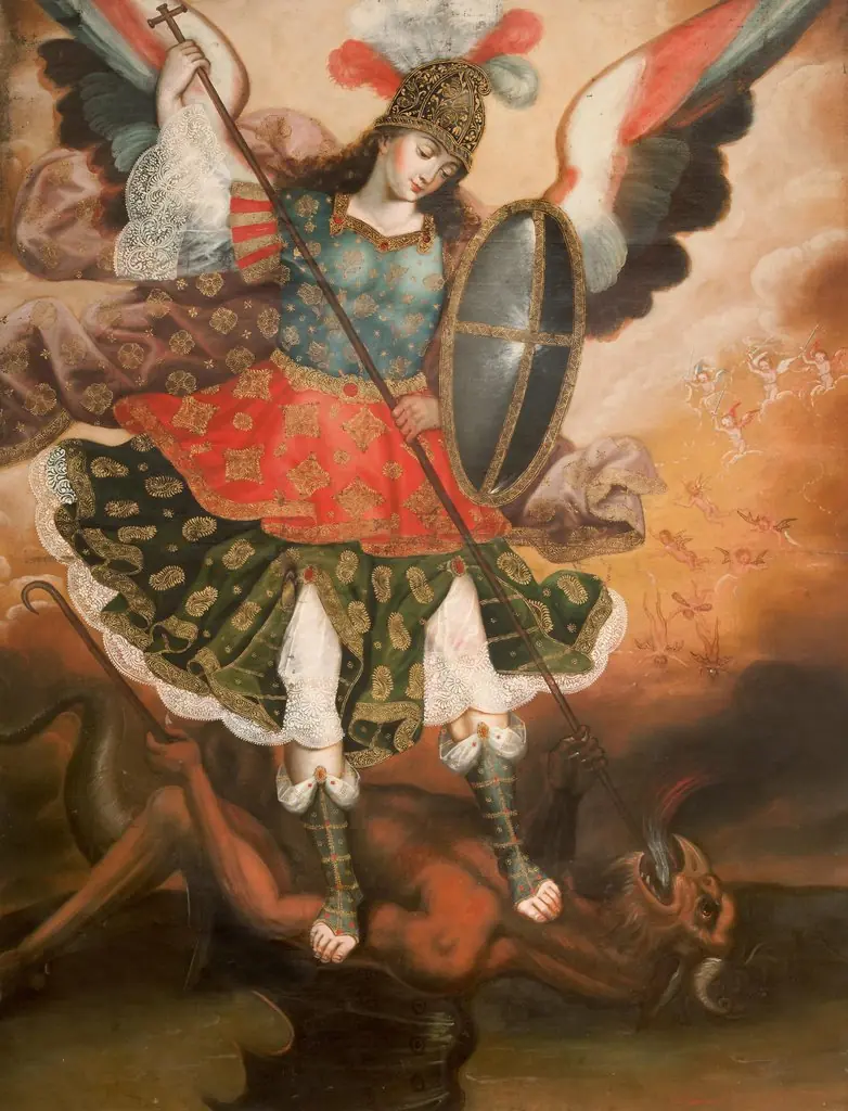 Saint Michael the Archangel, by Cusco school, oil, 1750