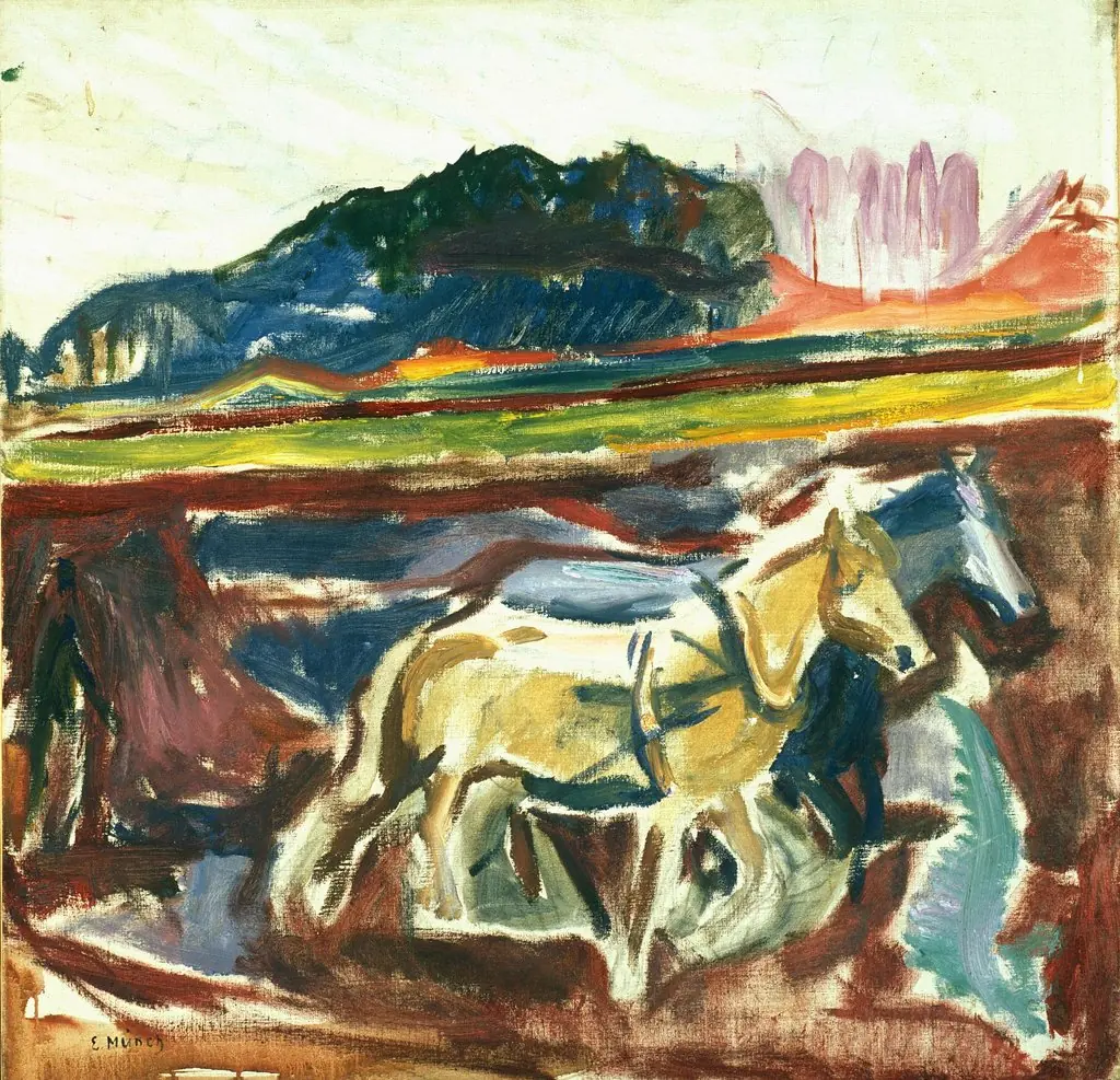 Ploughing Horses, by Edvard Munch, oil, 1916
