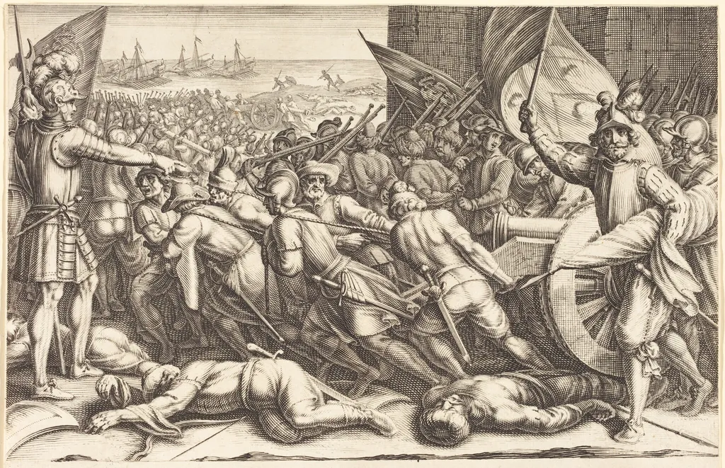 The Re-embarkation of the Troops, by Jacques Callot, ink, 1614