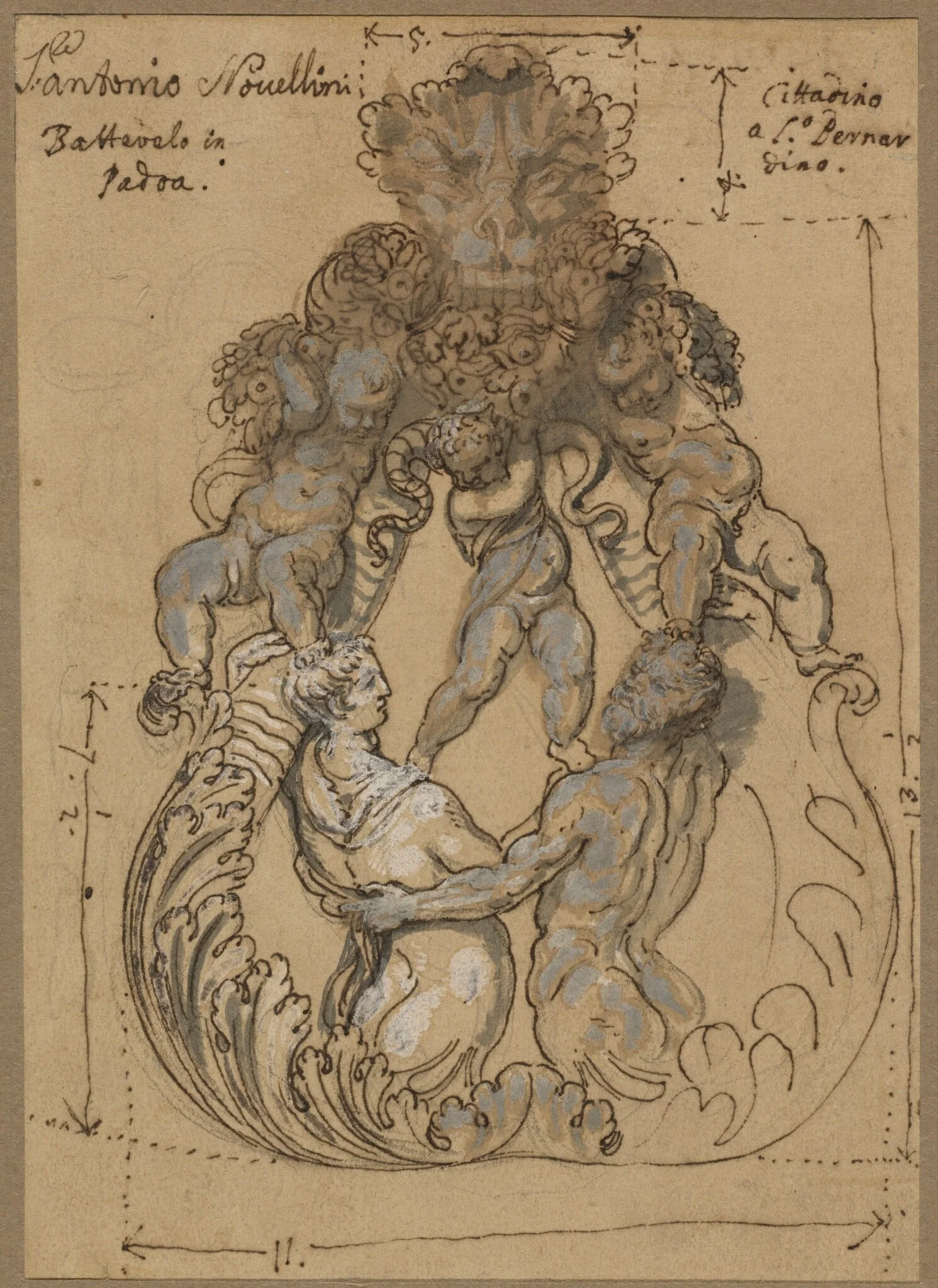 Door Knocker with Triton, Nereid, and Putti, detail