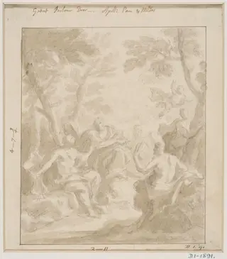 Design for an overdoor painting depicting Apollo, Pan and Midas, by James, Sir Thornhill, 1750