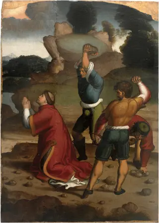 Martyrdom of Saint Stephen"", by Juan Correa de Vivar, oil, 1534