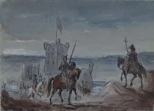 Marmion quitting Norham Castle, by Sir James Stuart, watercolor, 1808