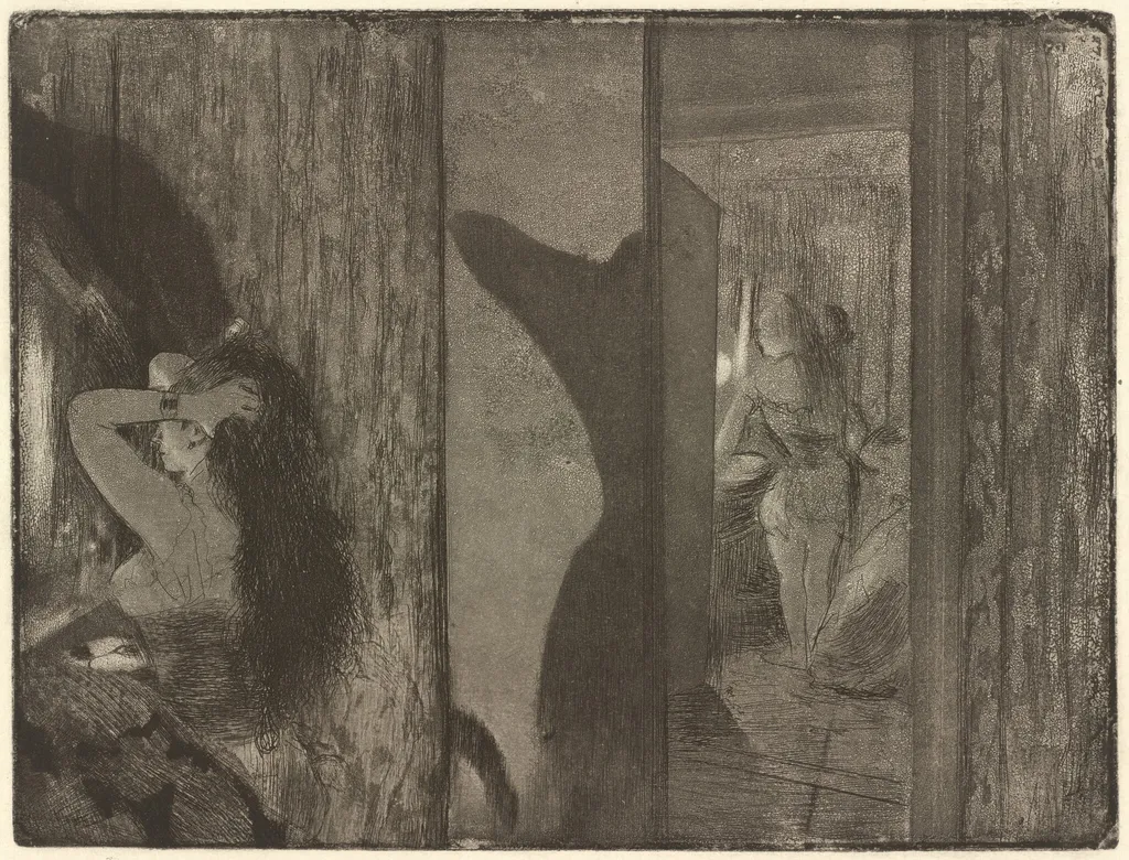 Actresses in Their Dressing Rooms, by Edgar Degas, ink, 1880