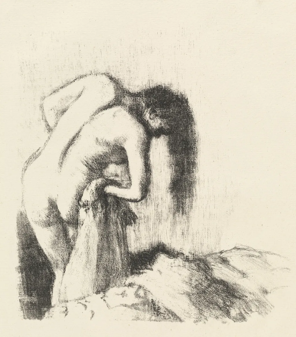 After the Bath (La sortie du bain (Petite planche)), by Edgar Degas, ink, 1891