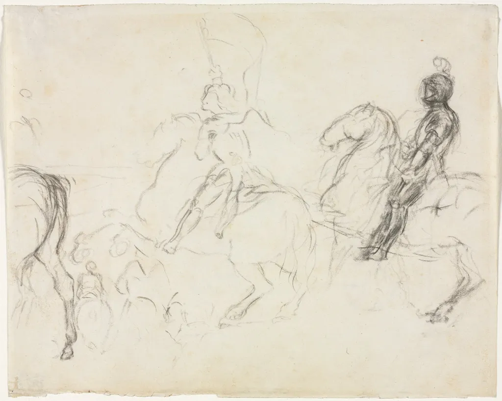 Battle Scene with Armored Figures on Horseback (recto), by Edgar Degas, 1858